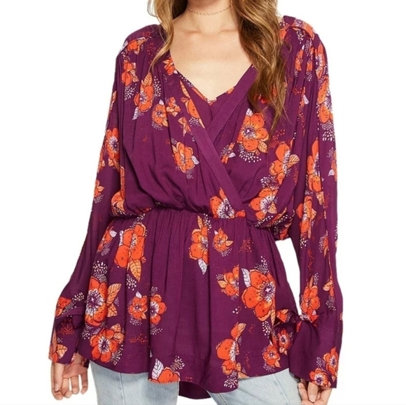 Free People Floral Faux Wrap Tunic S - Picture 1 of 7